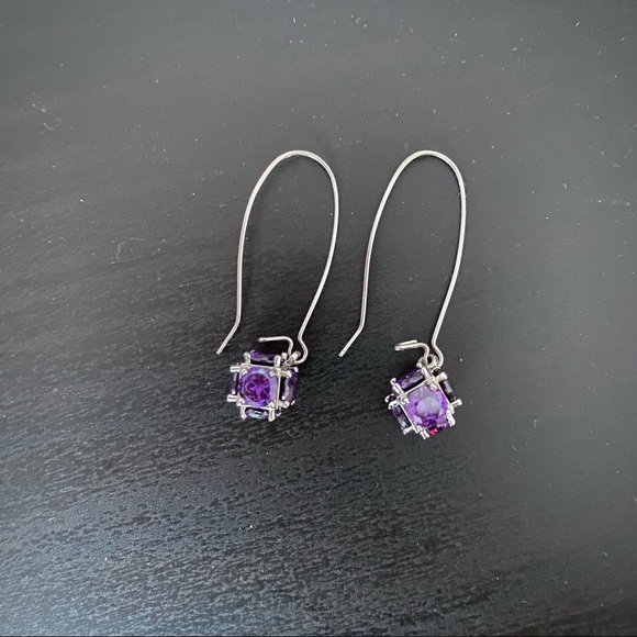 New In Box Bedazzled silver drop purple crystal earrings from The Loft - Picture 5 of 5